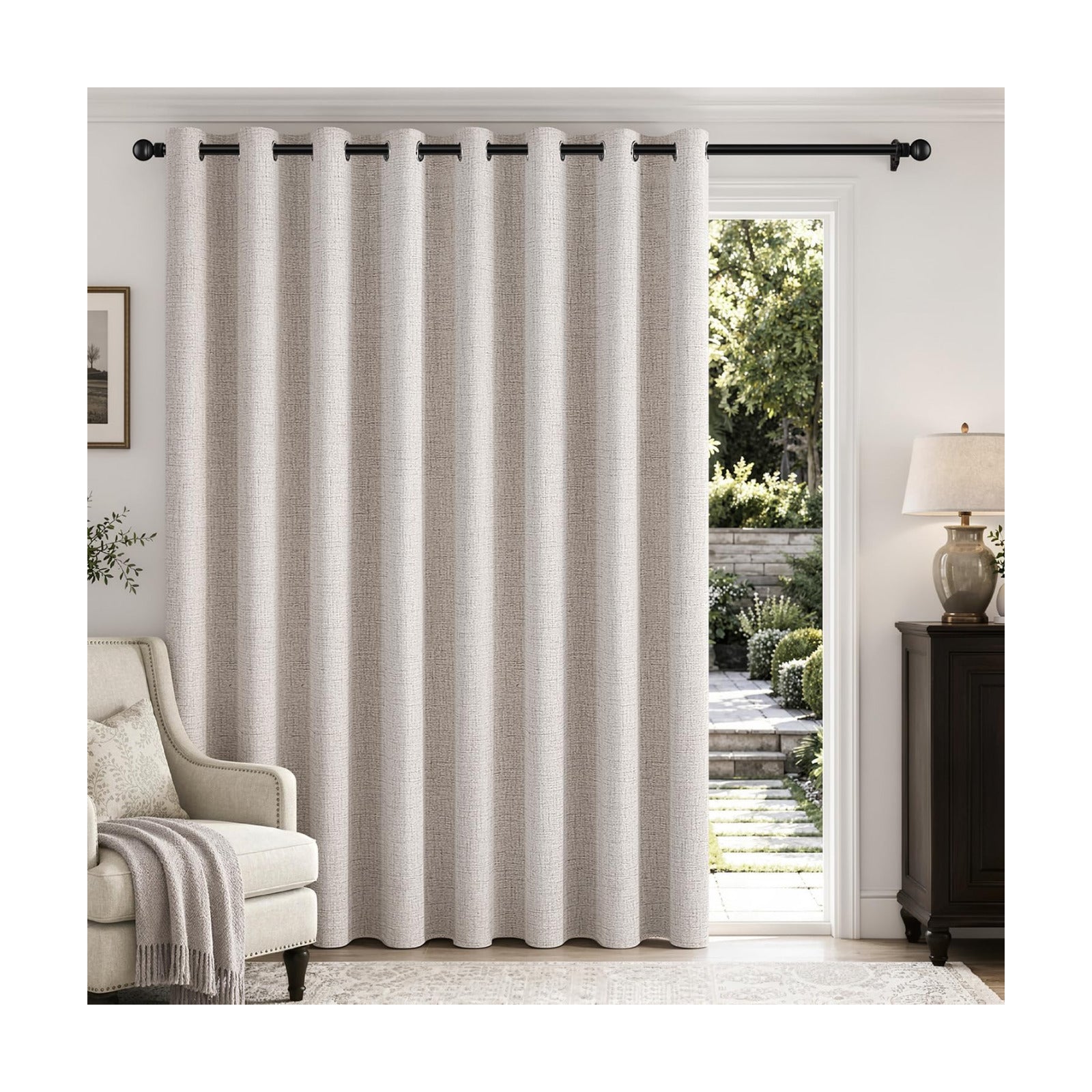 MIULEE Extra Wide 100% Blackout Linen Curtains for Bedroom 100x90 Ivory