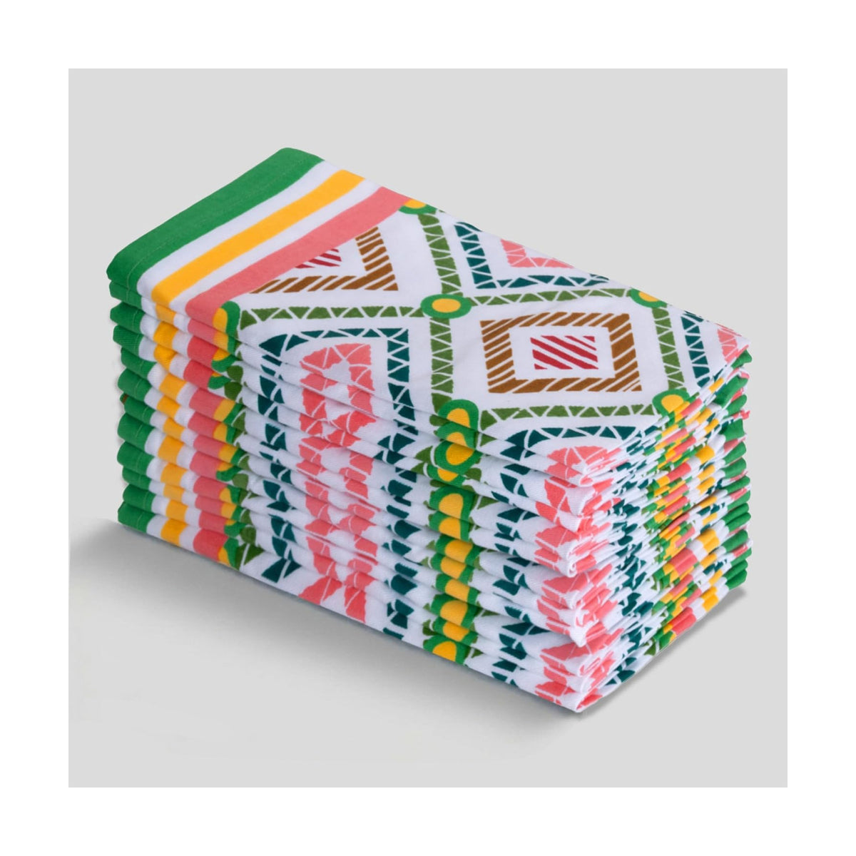 FINGERCRAFT Cloth Napkins Set of 12, 100% Cotton, 20x20 in, Diamond Mosaic | Mitered corner, washable, soft, absorbent