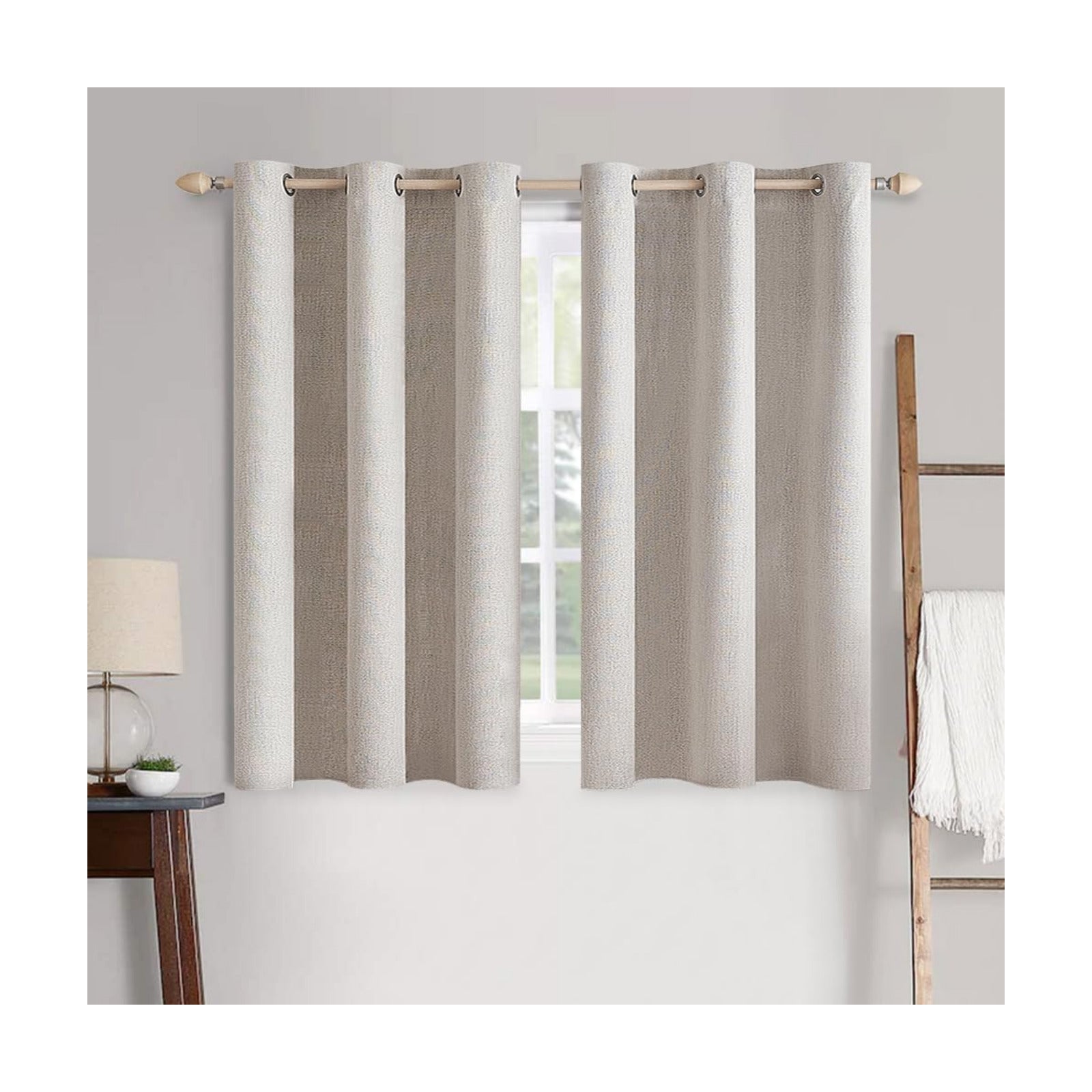 MIULEE 100% Blackout Linen Curtains for Bedroom 42x45 Inches Ivory
