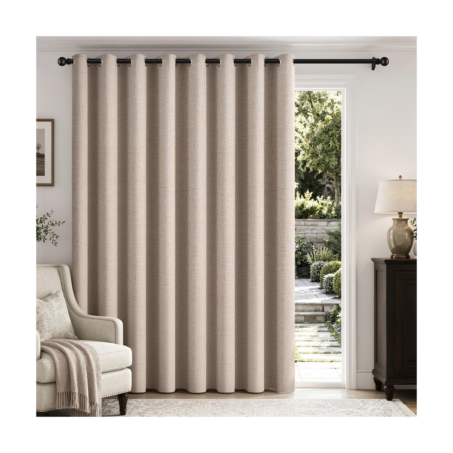 MIULEE Extra Wide 100% Blackout Linen Curtains for Bedroom 100x90 Beige