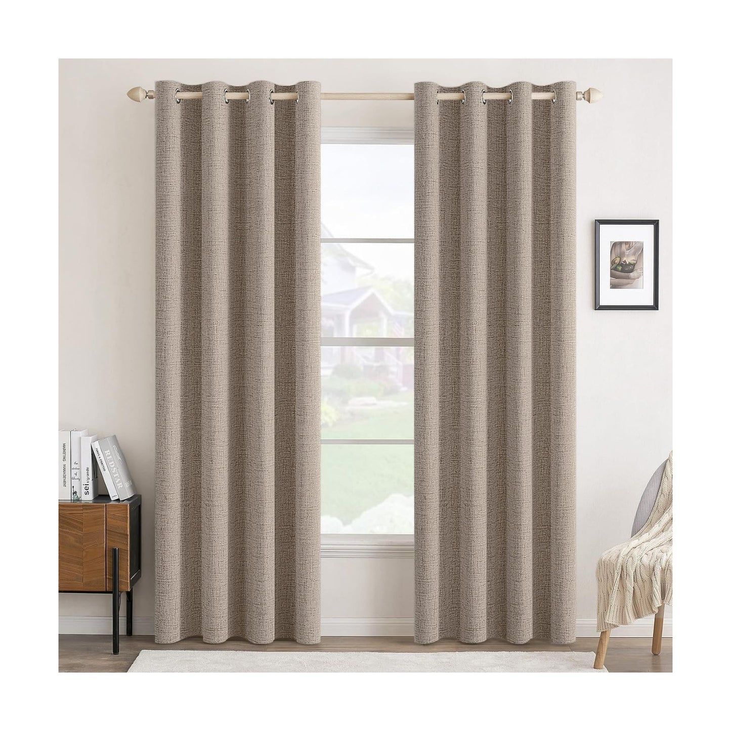 MIULEE 100% Blackout Linen Curtains for Bedroom 52x108 Inches Linen