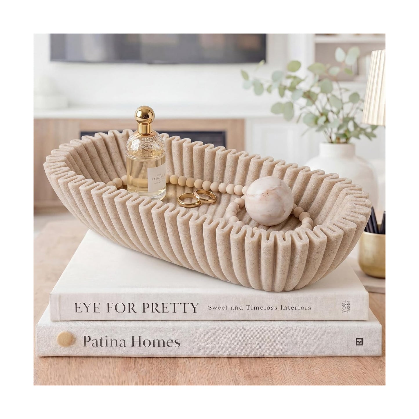 Large Decorative Bowl / Beige / Round