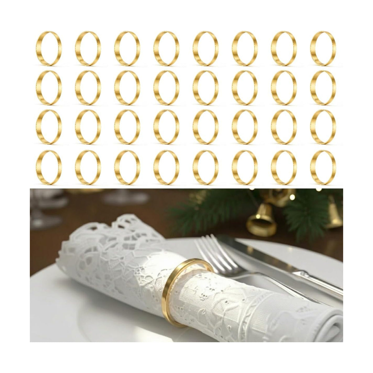 200 Pcs Gold Napkin Rings Bulk Delicate Napkin Holder for Dining Wedding Party Banquet Table Decroration Christmas and