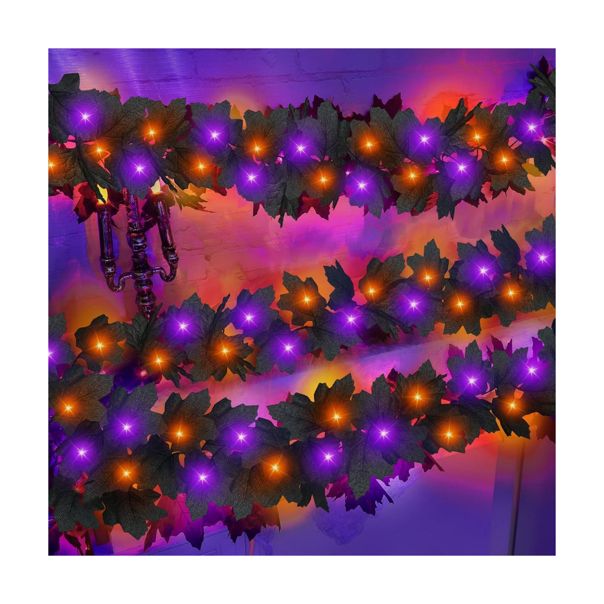 Timer - 3 Pack Halloween Garland with Orange Purple Lights Battery Operated