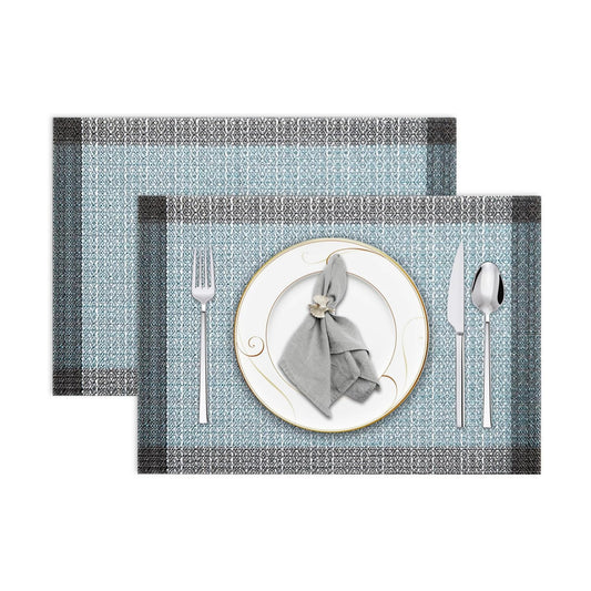 Niviy Blue Grey Ethnic Boho Placemats Set of 2, 12x18 Inch Linen Burlap Washable Durable Art Table Mats for Holiday Party Kitchen Dining Room Decoration
