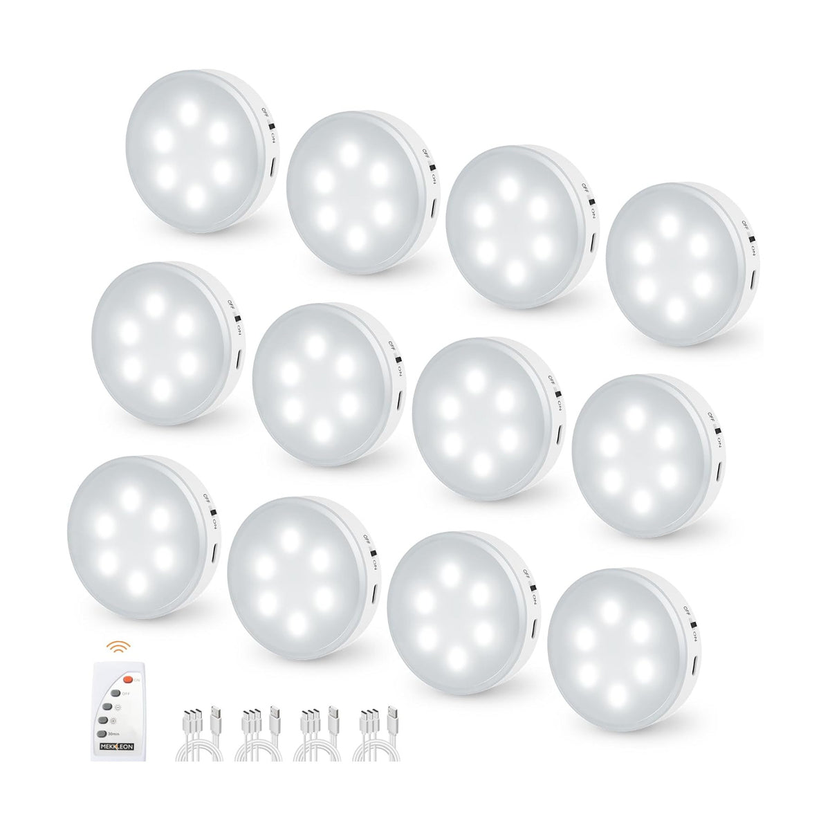 Puck Lights with Remote Control,1000mAh Rechargeable Under Cabinet Lighting,LED Closet Lights,12Pack Night