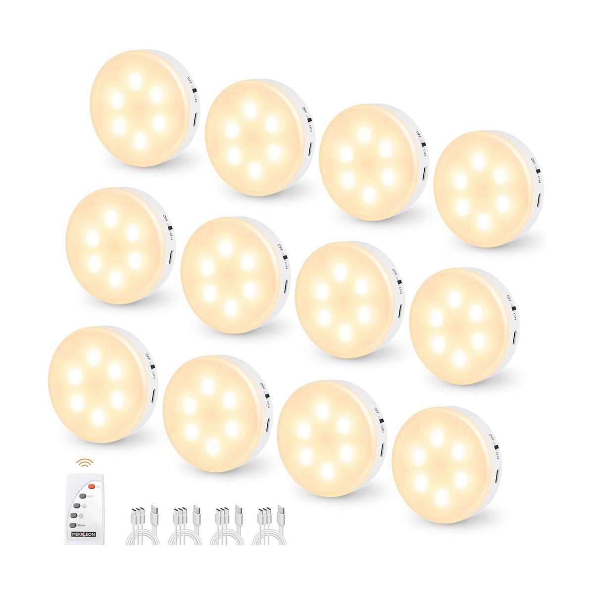 Puck Lights with Remote Control,1000mAh rechargeable under cabinet lighting,LED Closet Lights,12Pack Tap Light,Cordless