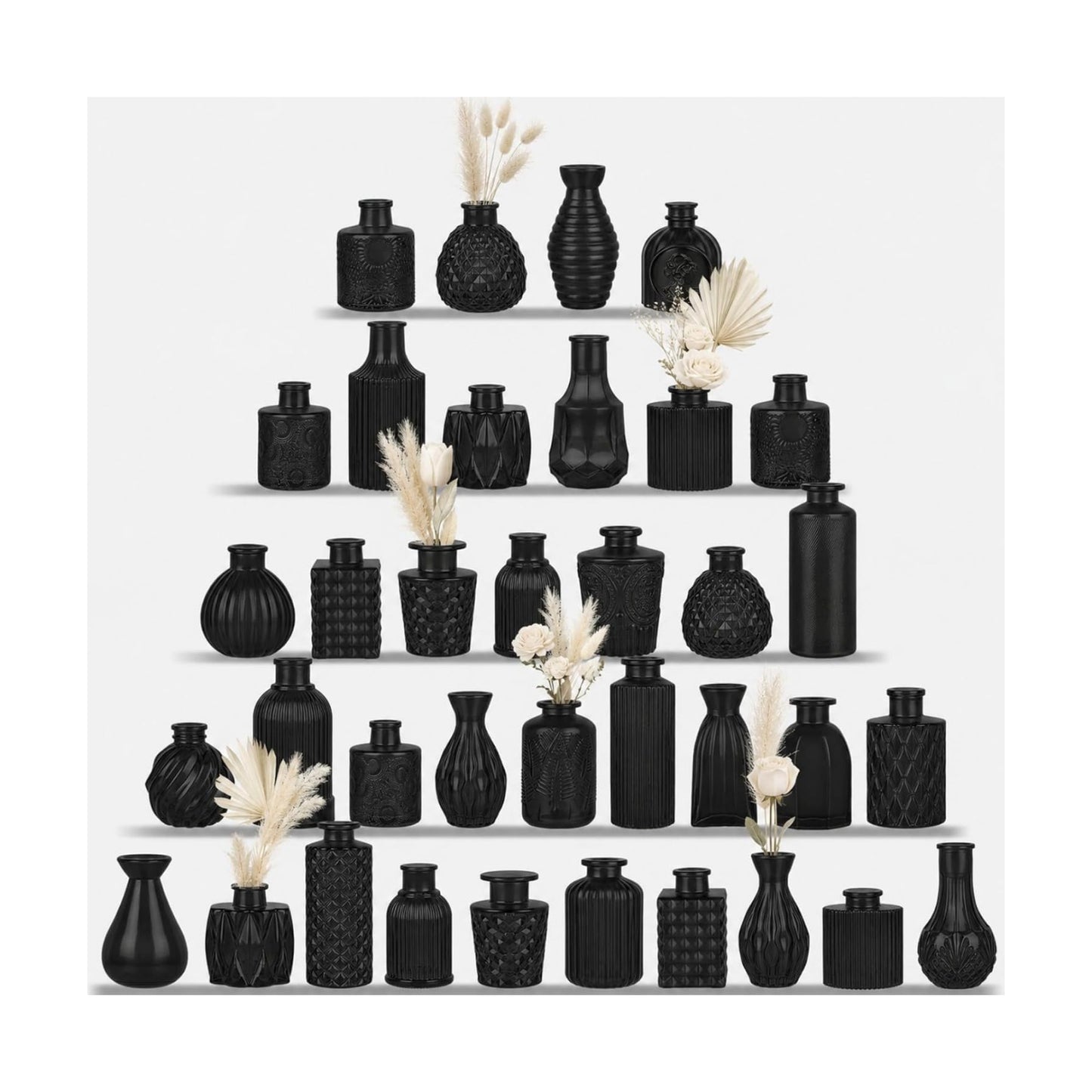 Glass Bud Vases / Black / Set of 36