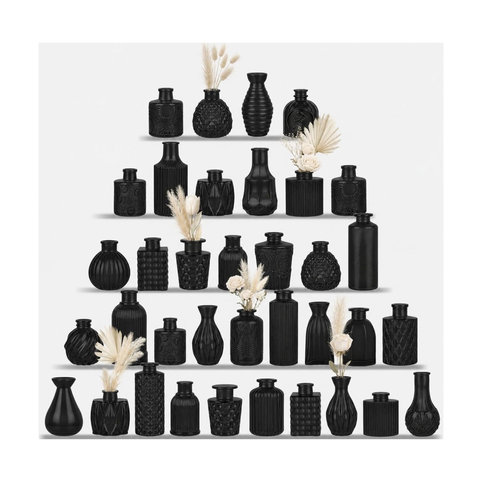 Glass Bud Vases / Black / Set of 36