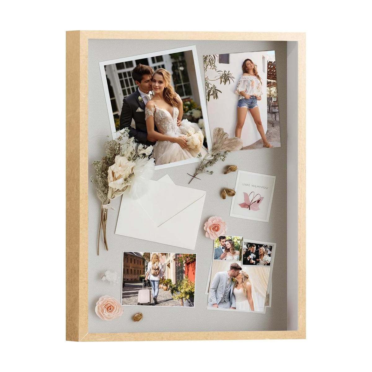 QDSSDECO 16" x 20" Shadow Box Frame, Linen Back, Real Glass,Gold | Deep interior, real glass front, wall or tabletop