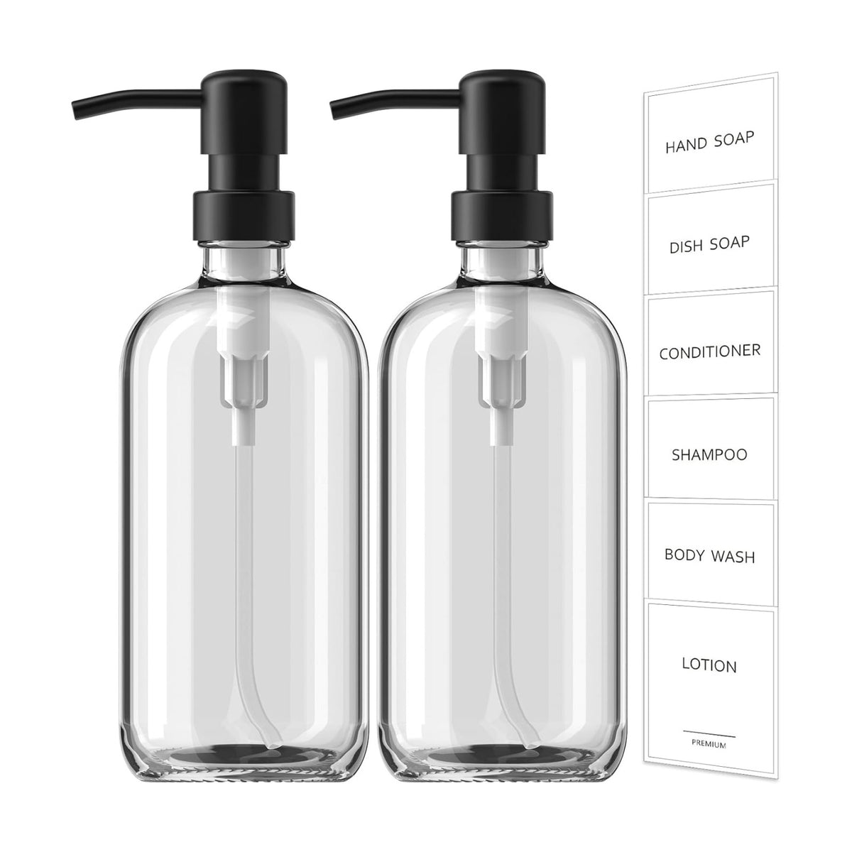 GMISUN Glass Soap Dispenser with Pump, 4 Pack Clear Bathroom Hand Soap Dispenser with Stainless Steel Pump, 17 Fl Oz