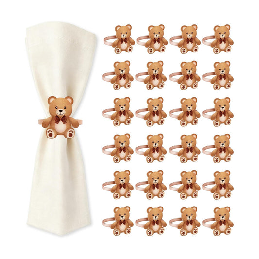 24 Pcs Baby Shower Decorations Teddy Bear Napkin Rings Baby Shower Napkin Holders Metal Tissue Rings Buckles for Bear Theme Gender Reveal Birthday Party Table Decorations Supplies