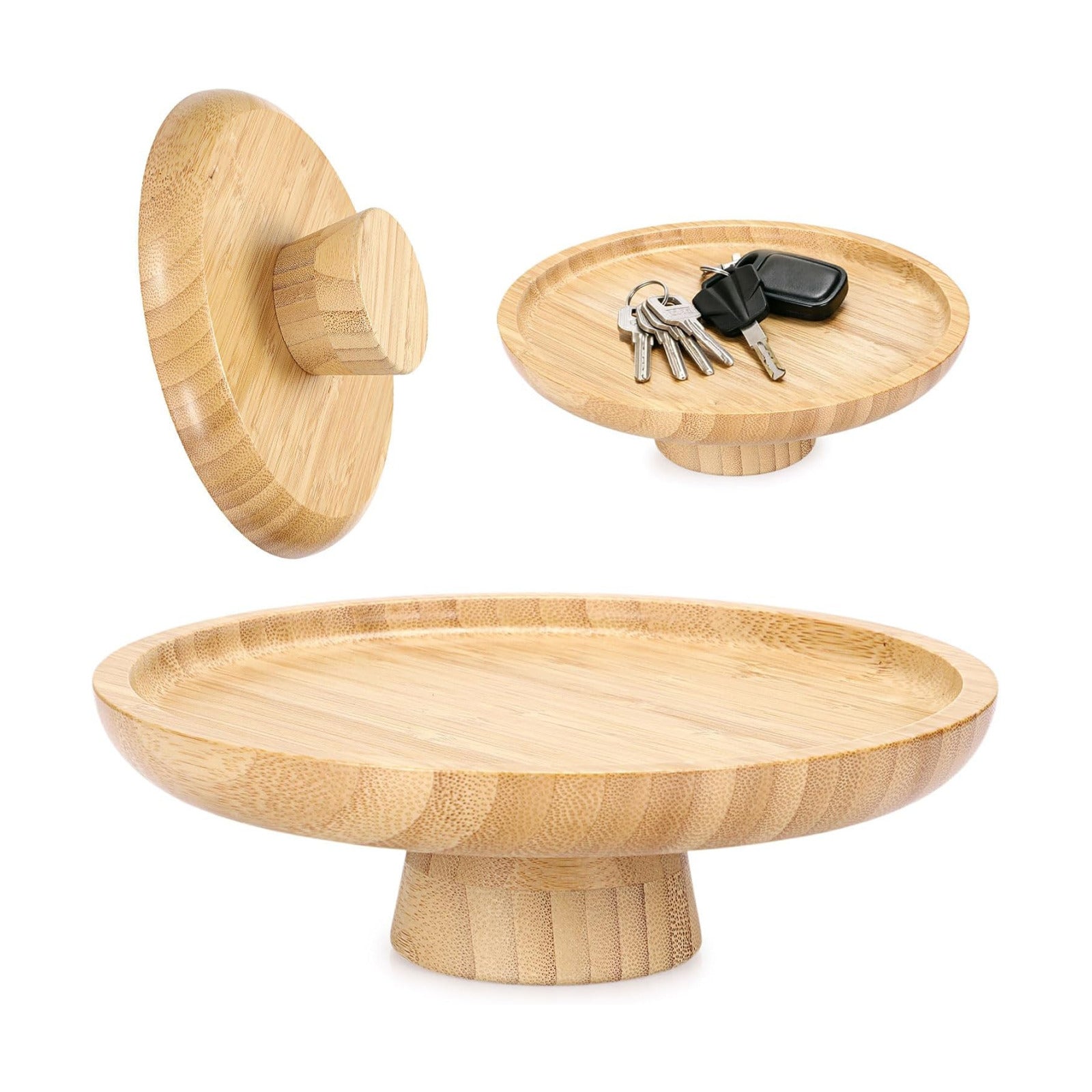 Key Bowl for Entryway Table Wooden Fruit Bowl Small Pedestal Bowls / 7.9 Inches / Natural Color