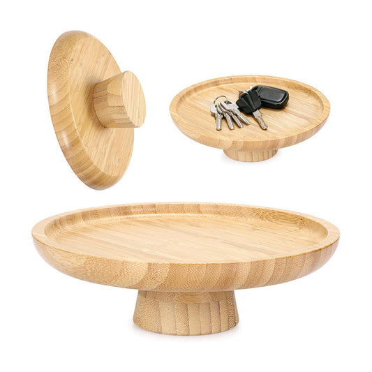 Key Bowl for Entryway Table Wooden Fruit Bowl Small Pedestal Bowls / 7.9 Inches / Natural Color