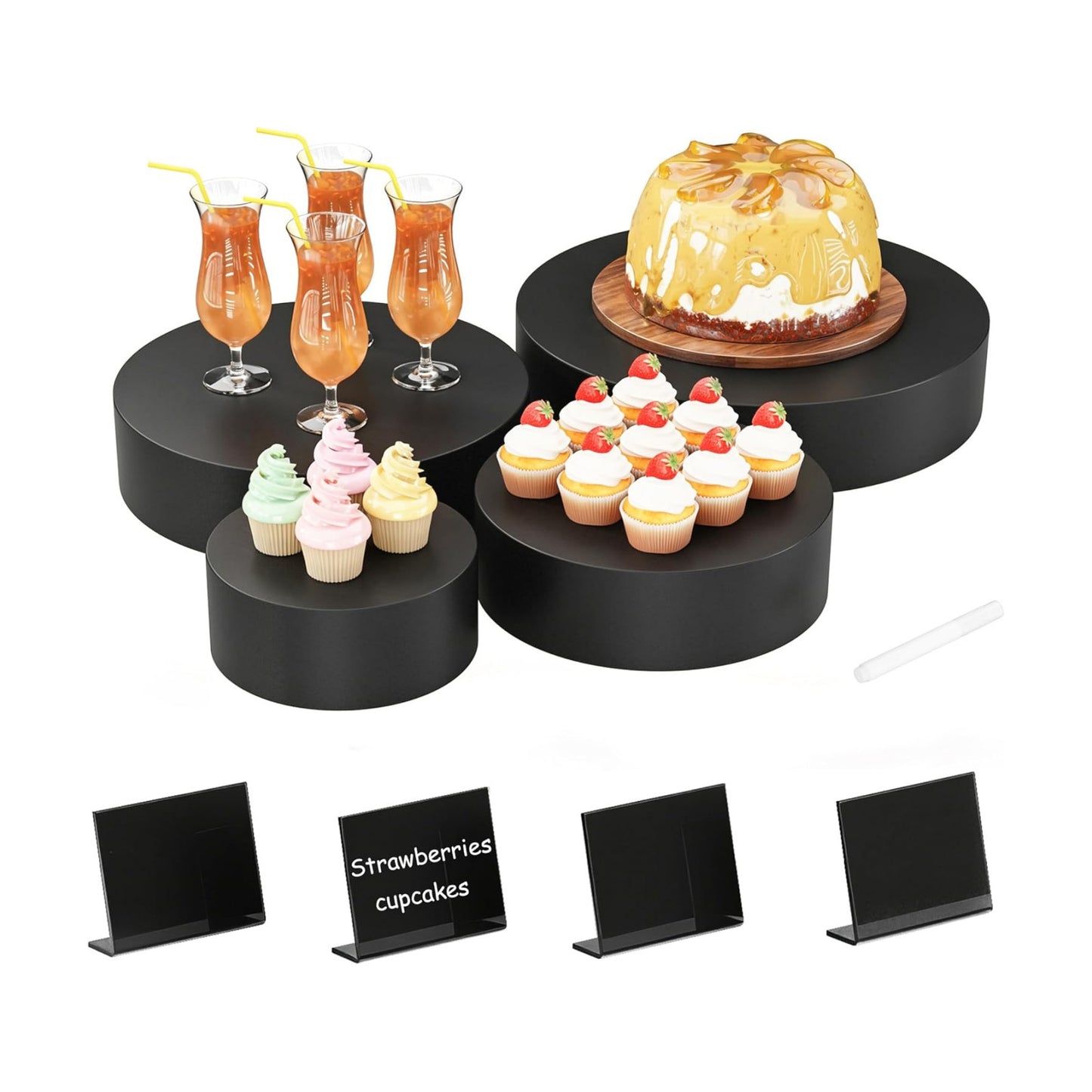 Metal Buffet Risers / Black / Round / 6 Inch / Set of 4