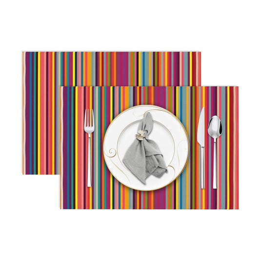 Niviy Bright Colorful Striped Placemats Set of 2, 12x18 Inch Rainbow Colored Geometric Pattern Table Mats for Holiday Party Kitchen Dining Room Decoration