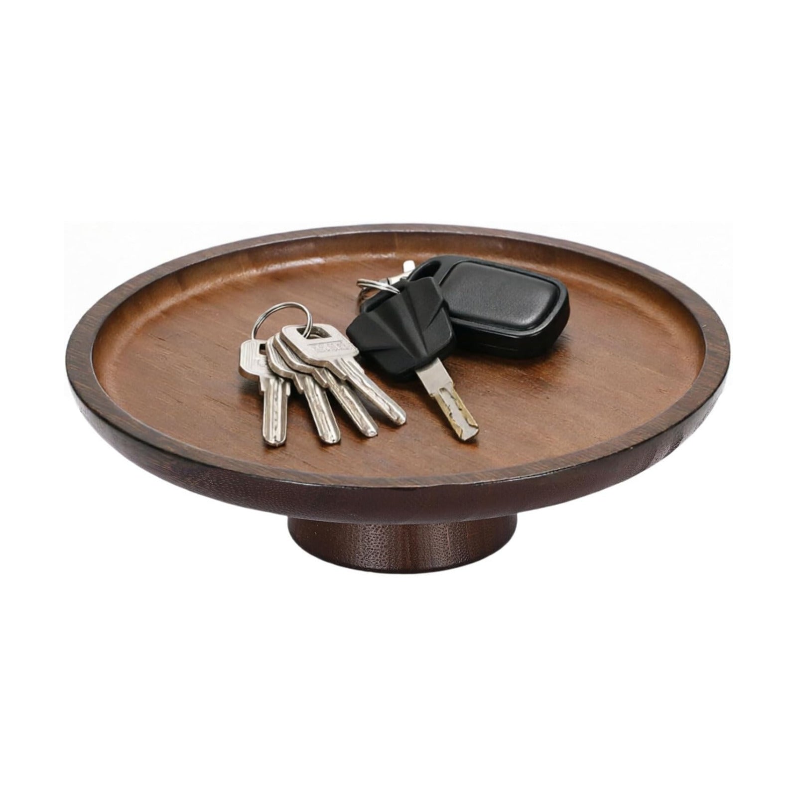 Wooden Key Bowl for Entryway Table Small Key Dish Pedestal Bowl for Fruit Candy / 7.9 Inches / Brown