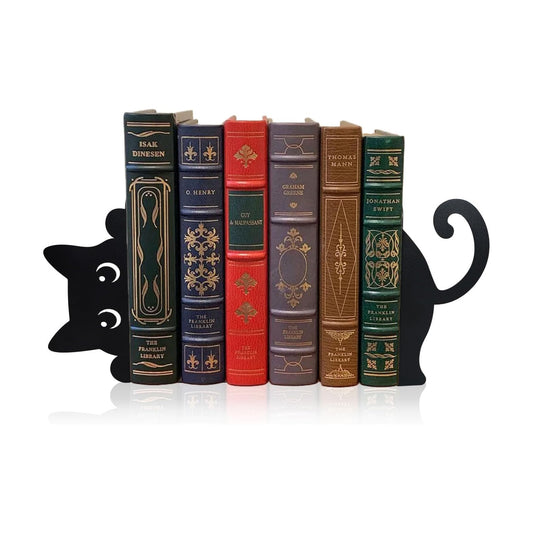 Peeping Cat Metal Bookends Cat Book Ends / Black / Set of 2