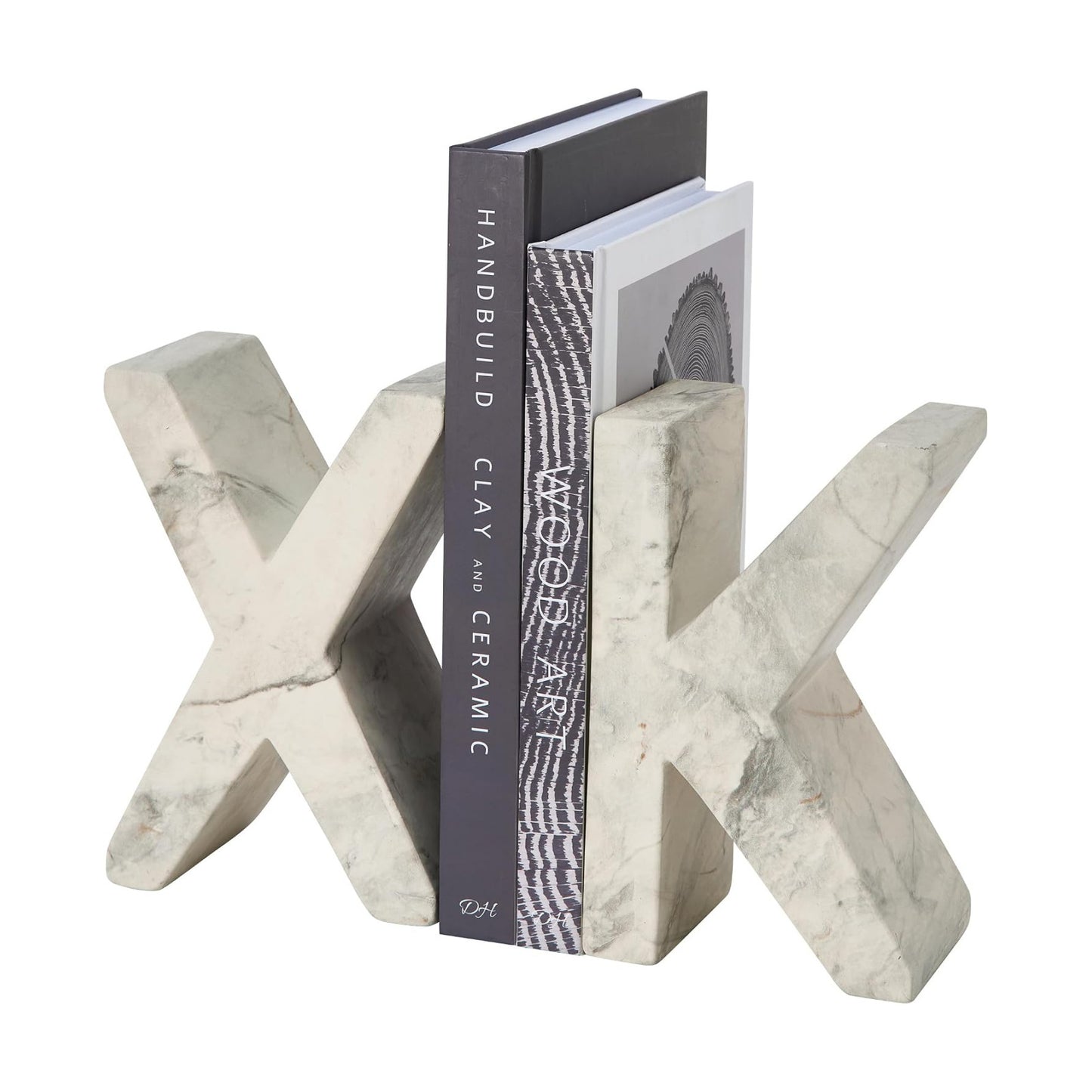 Decorative Concrete Bookends / Marble-Patterned Letter Bookends for Heavy Books