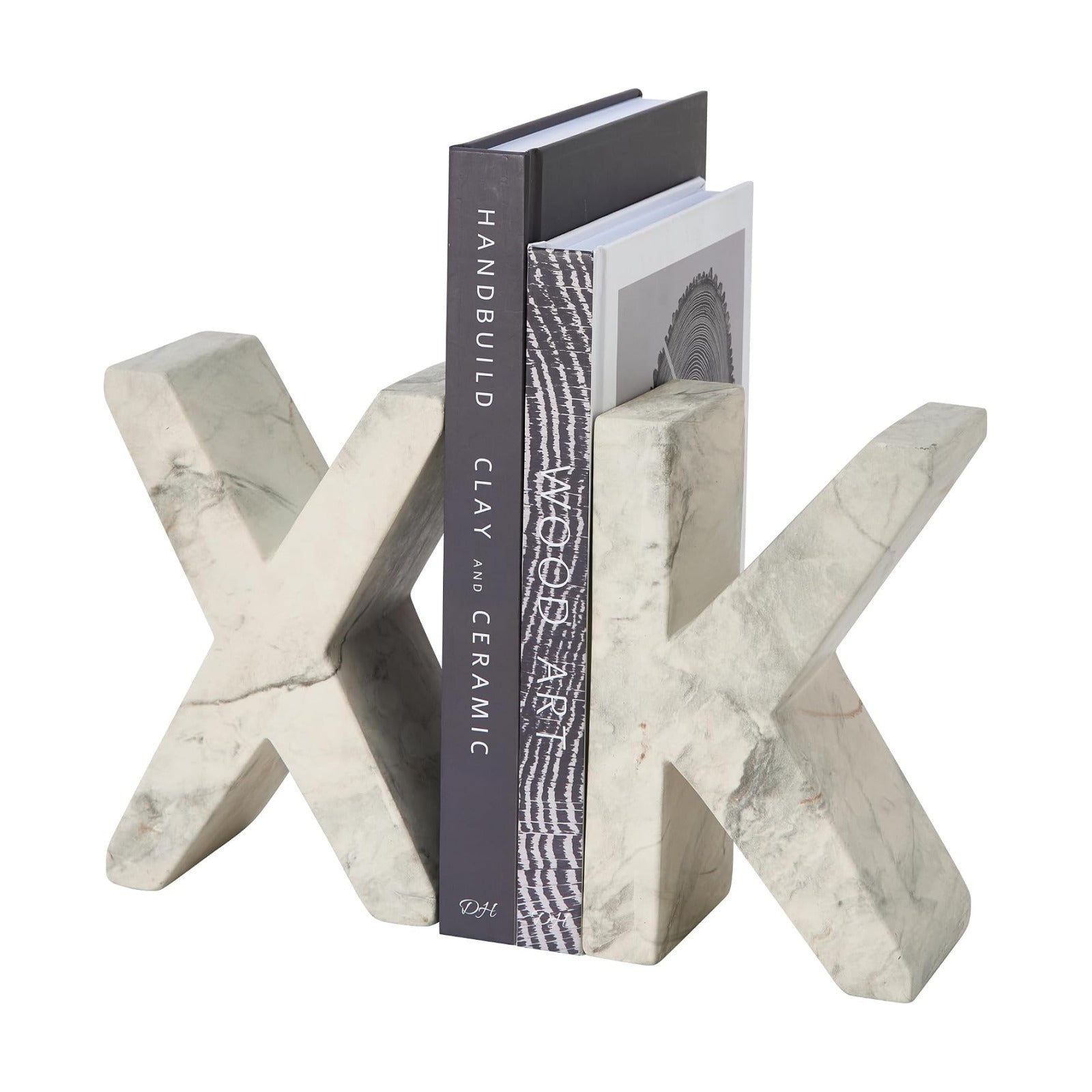 Decorative Concrete Bookends / Marble-Patterned Letter Bookends for Heavy Books