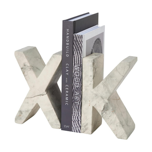 Decorative Concrete Bookends / Marble-Patterned Letter Bookends for Heavy Books