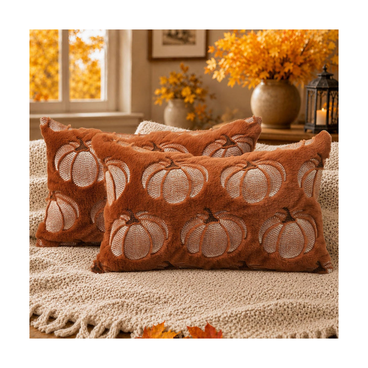 DFXSZ Fall Pillow Covers 12x20 Rust Pumpkin Plush Autumn Home Decor 093B12
