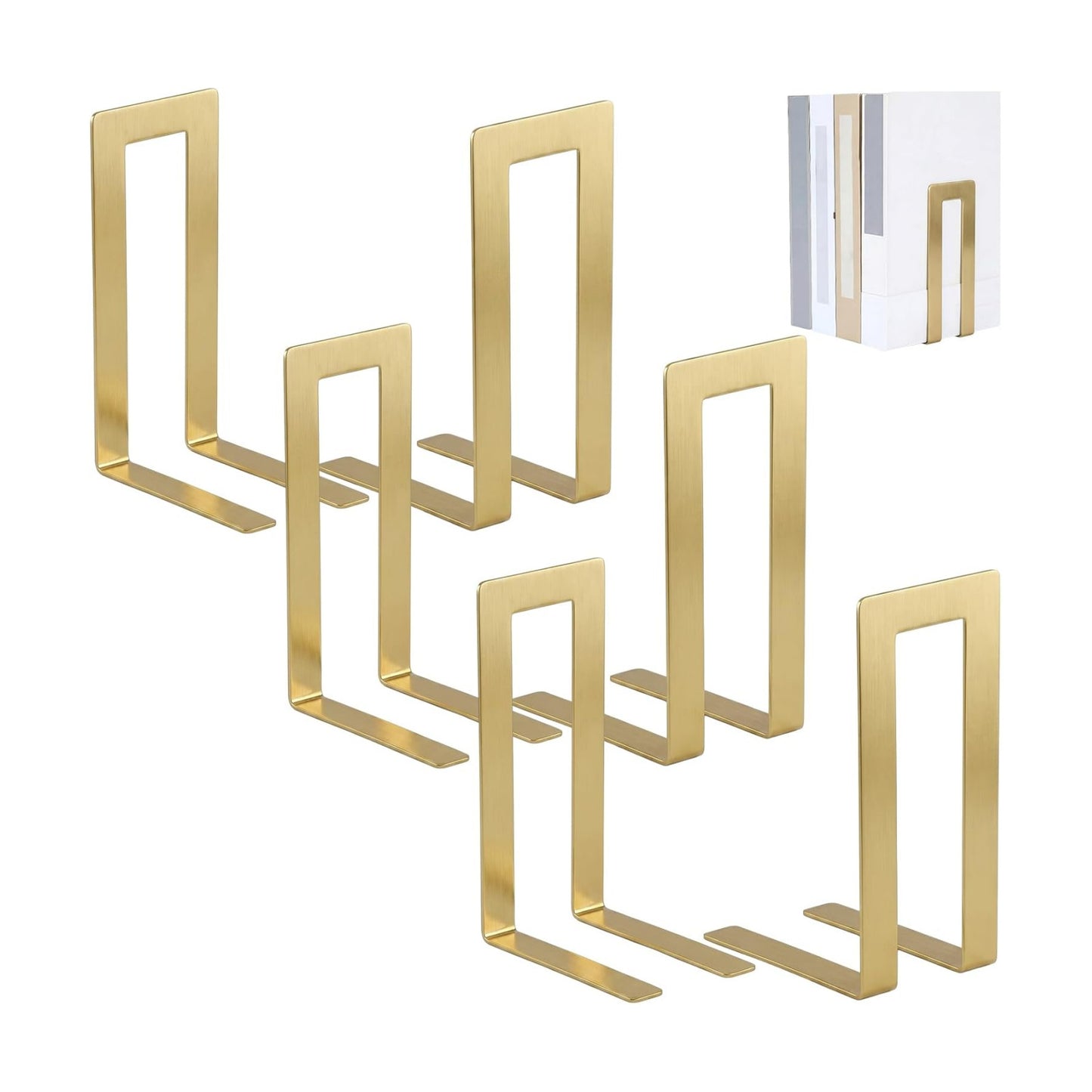 Modern Metal Book Ends / Square / Gold / Set of 6