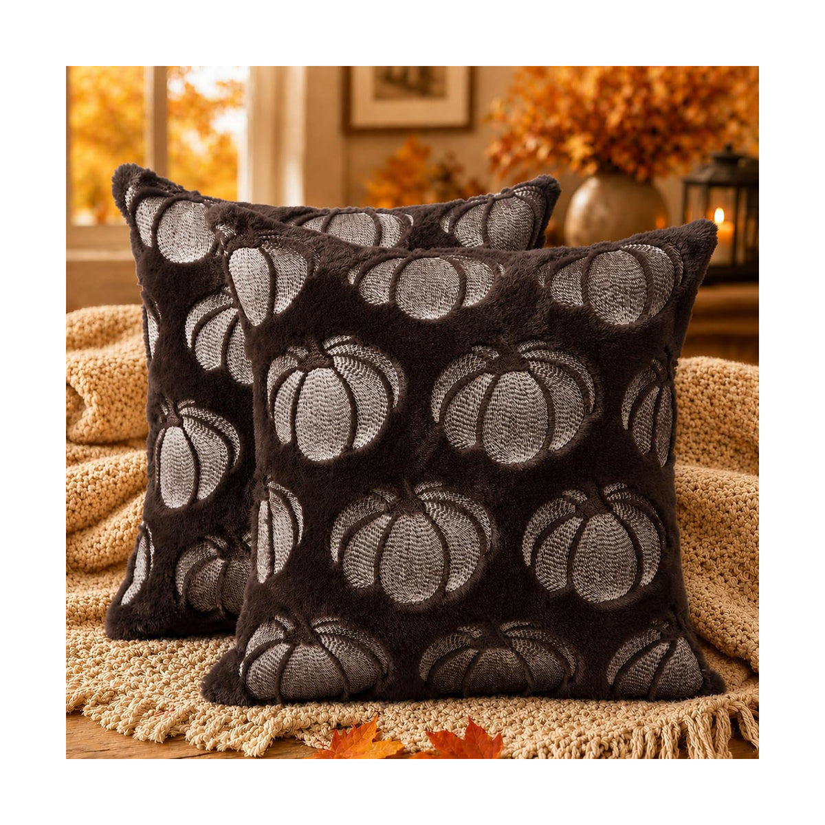 DFXSZ Fall Pillow Covers 16x16 Brown Pumpkin Plush Autumn Home Decor 093E16