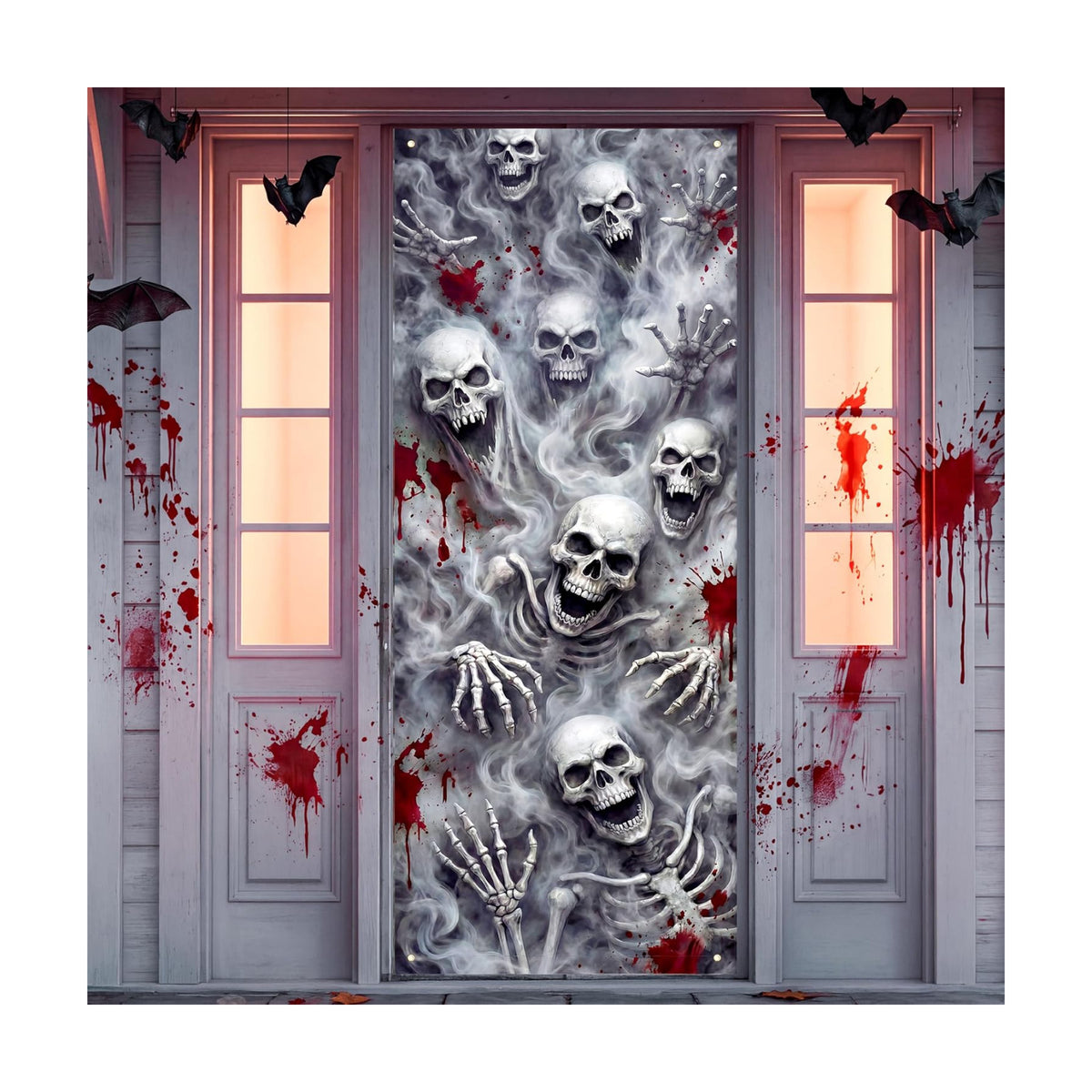 JOYIN 30”x72” Halloween 3D Skull Door Cover Decorations Indoor, Spooky Home Decor Haunted House Stickers, Scary Home Party Supplies Front Room Decor Outdoor
