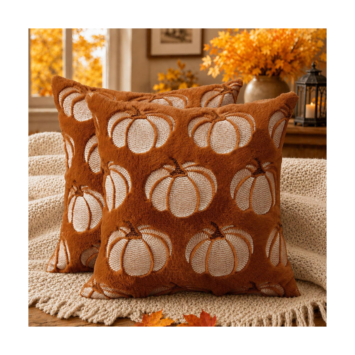 DFXSZ Fall Pillow Covers 20x20 Rust Pumpkin Plush Autumn Home Decor 093B20