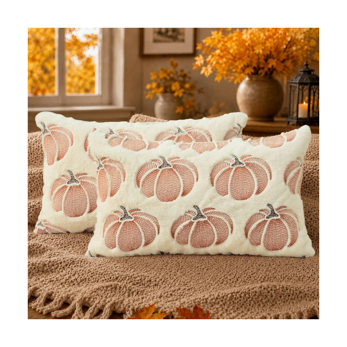DFXSZ Fall Pillow Covers 12x20 Beige Pumpkin Plush Autumn Home Decor 093A12