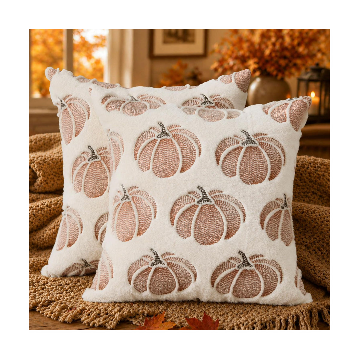 DFXSZ Fall Pillow Covers 20x20 White Pumpkin Plush Autumn Home Decor 093C20
