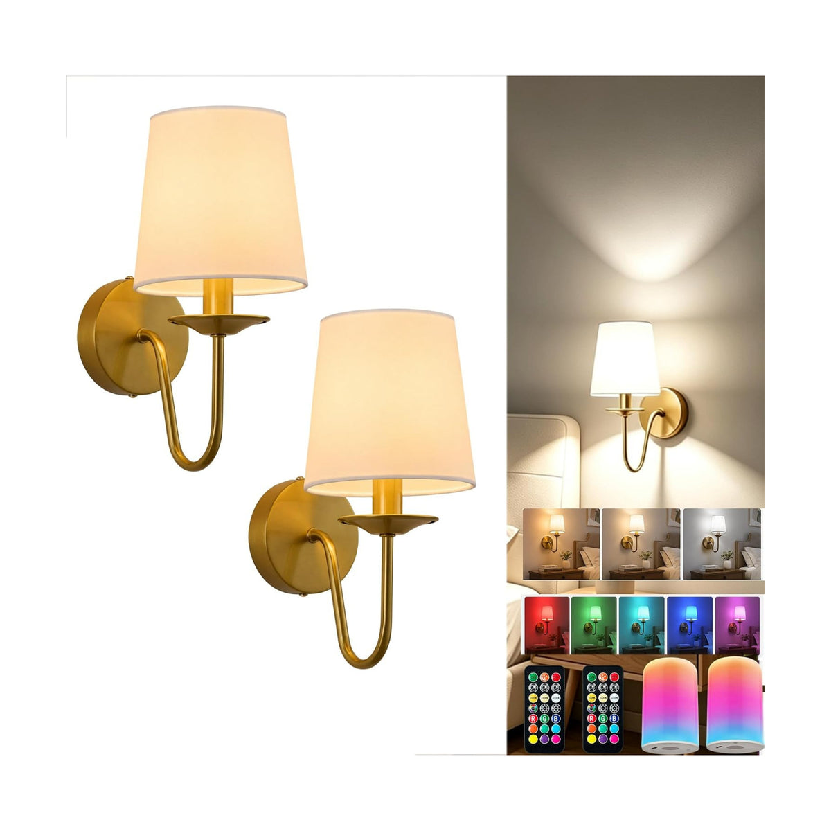 Rechargeable Wall Sconces Set of 2, 10000mAh Magnetic LED Bulb Wall Lights, 9 RGB Colors 3 CCT Dimmable, Battery