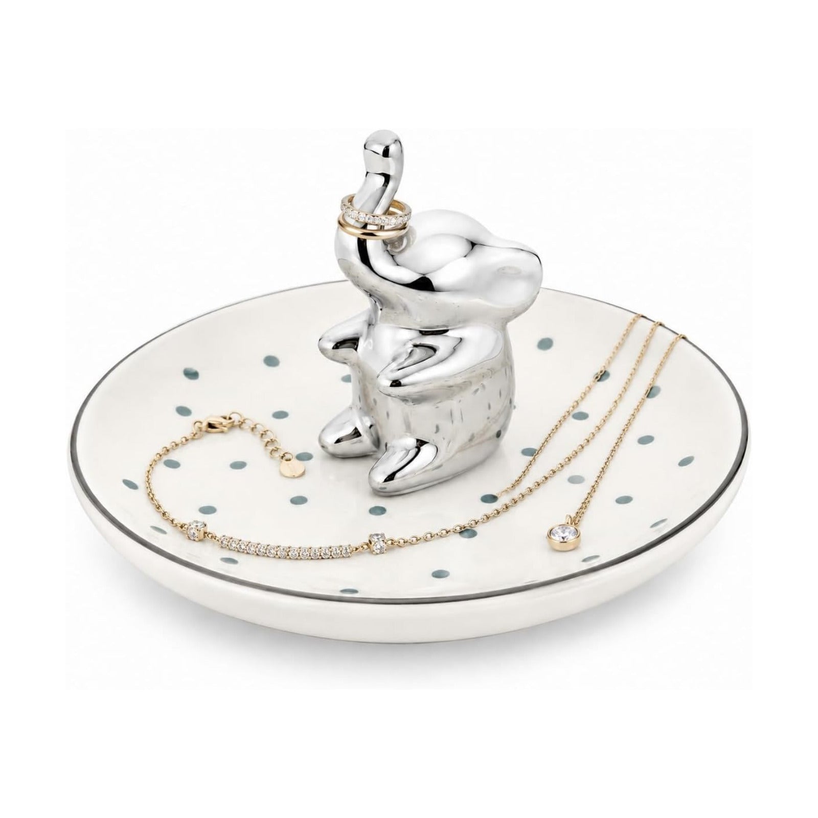 Ring Holder Jewelry Dish Ceramic Trinket Tray for Rings Earrings Necklace / Elephant / Silver