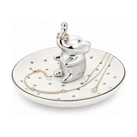 Ring Holder Jewelry Dish Ceramic Trinket Tray for Rings Earrings Necklace / Elephant / Silver
