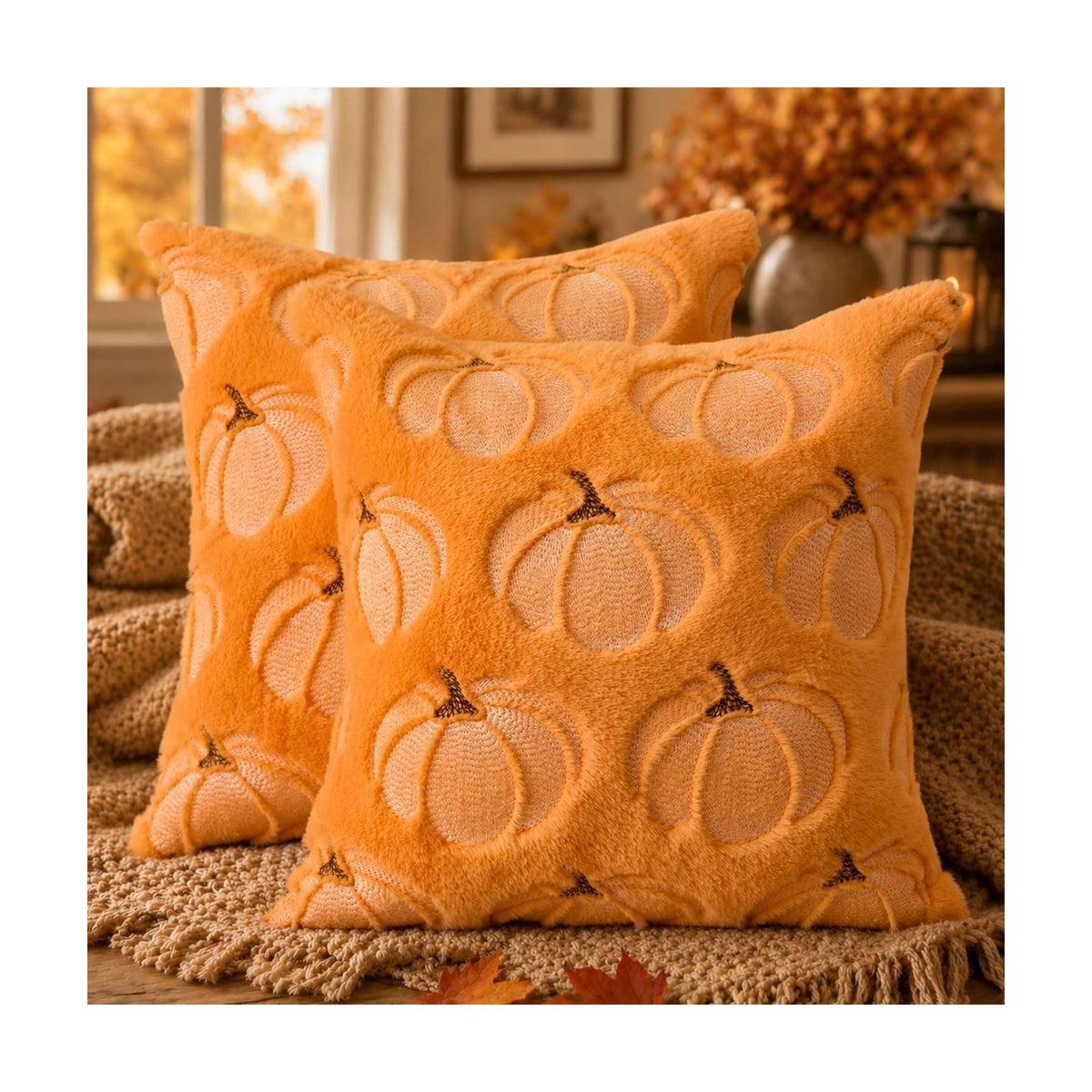 DFXSZ Fall Pillow Covers 16x16 Orange Pumpkin Plush Autumn Home Decor 93D16