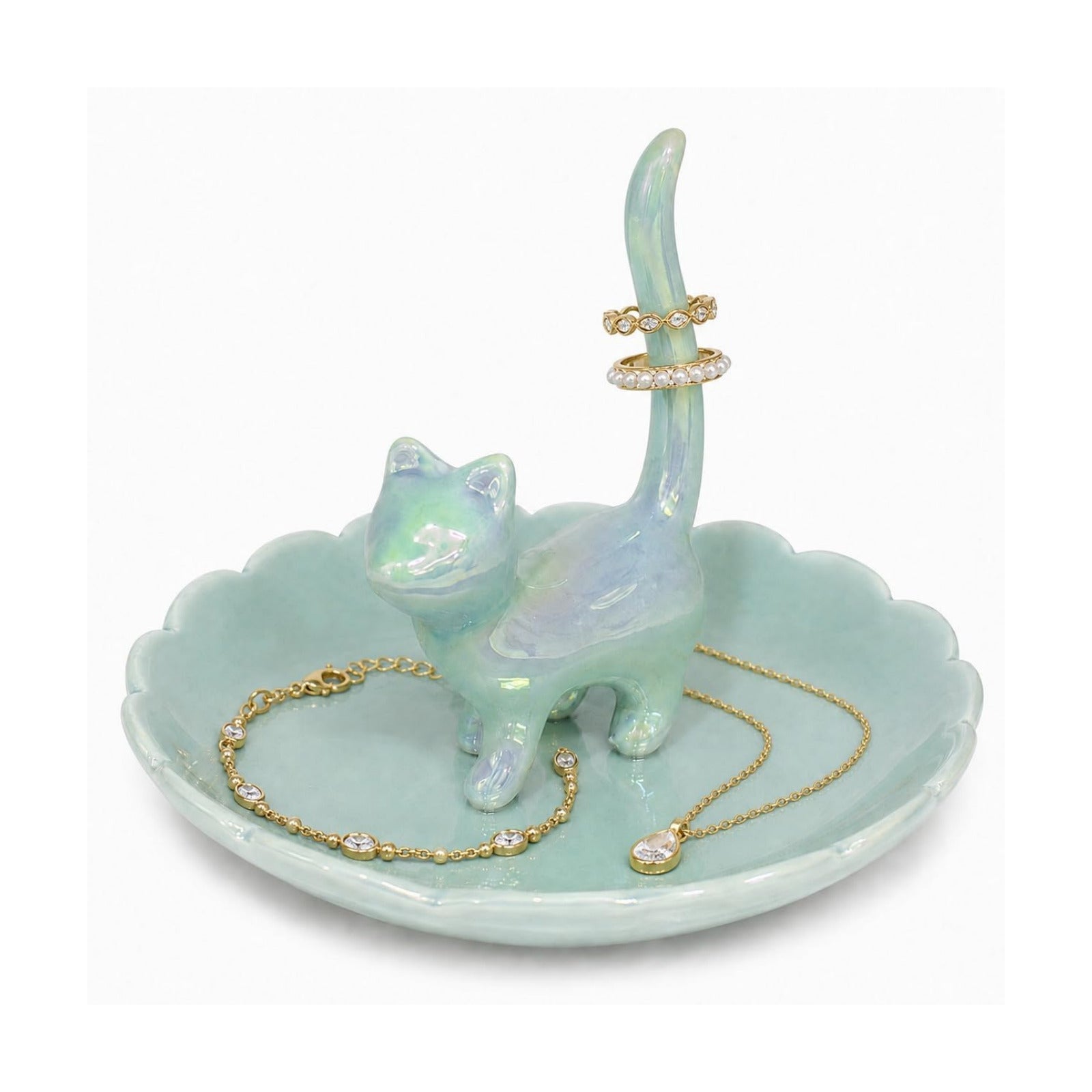Cat Ring Holder Jewelry Dish-Ceramic Trinket Tray for Rings / Blue Cat