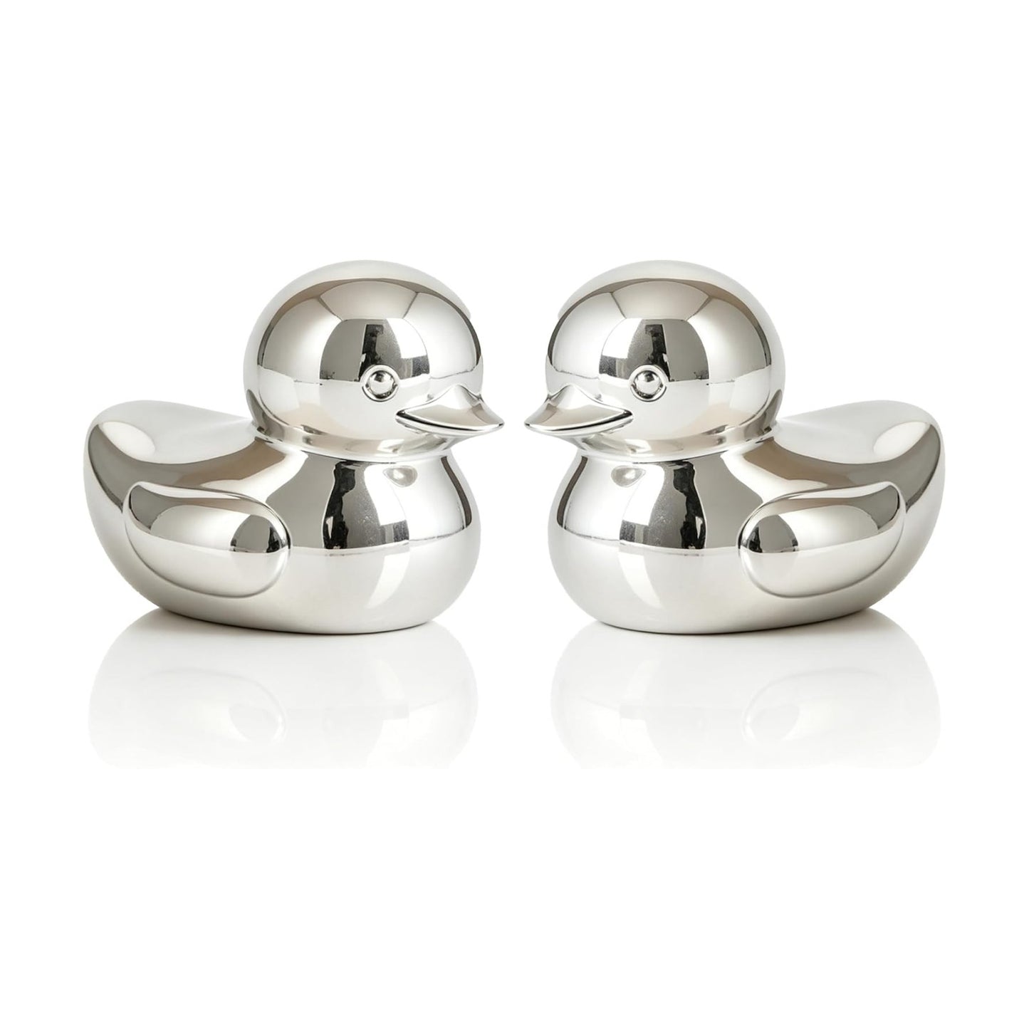 Duck Figurines / Small Solid Resin Paperweight & Decorative Statue / Silver / 3 Inch / Set of 2