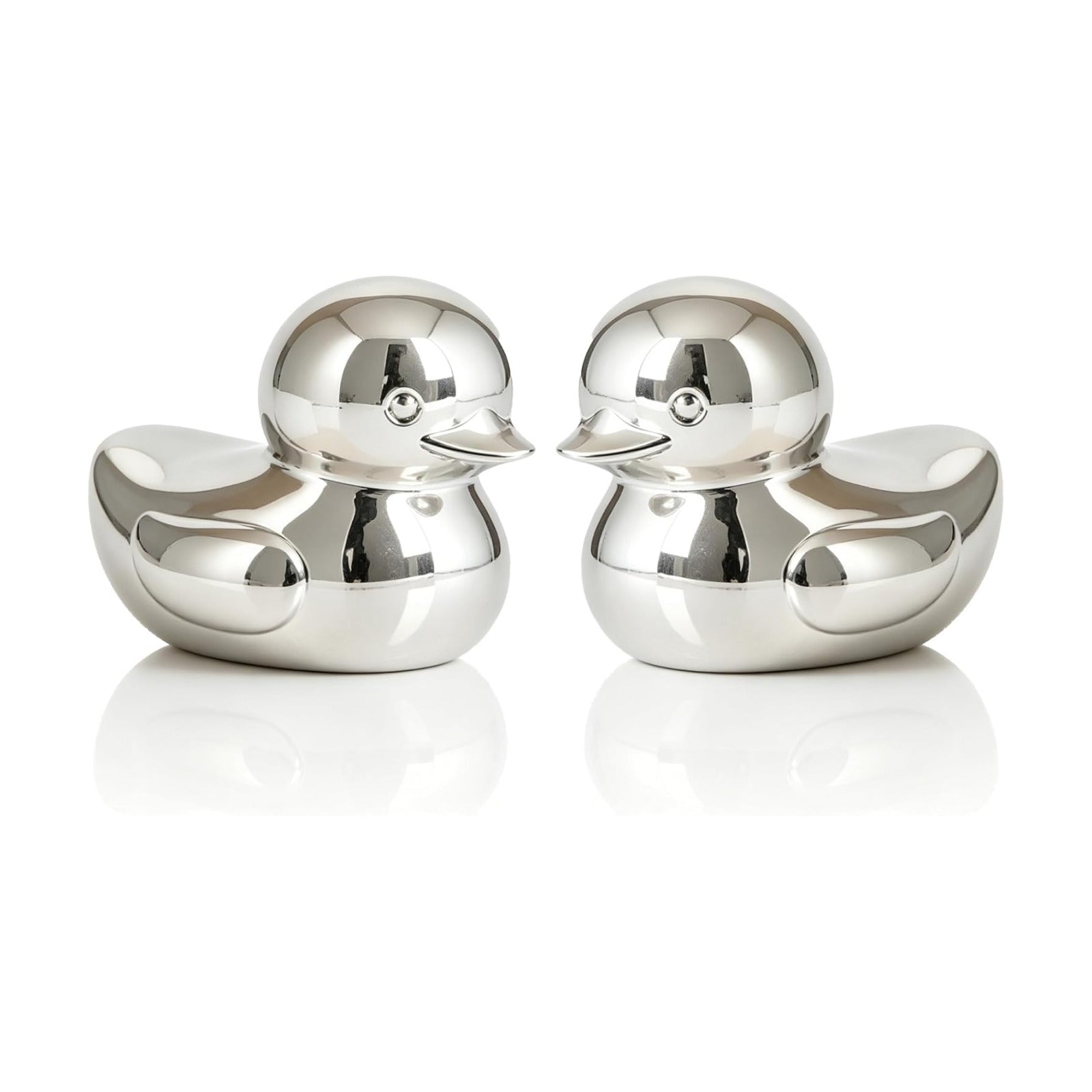Duck Figurines / Small Solid Resin Paperweight & Decorative Statue / Silver / 3 Inch / Set of 2