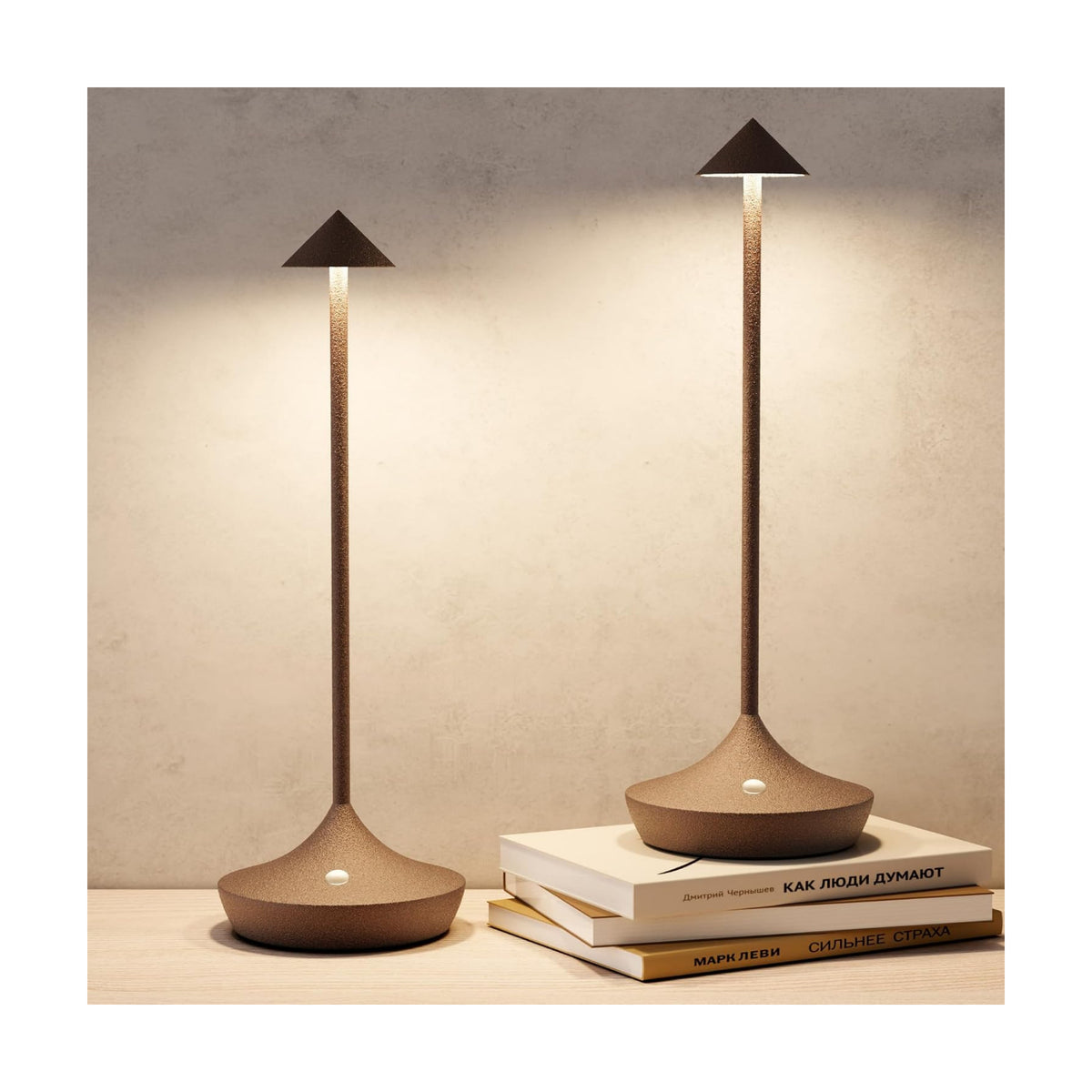 Cordless Rechargeable Table Lamp, Long-Lasting 60-Hr Battery, Dimmable LED | Set of 2 Rust with IP54 6000mAh 3 Color