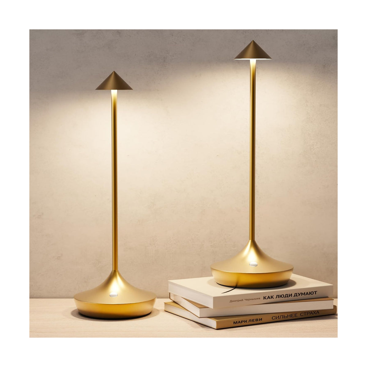 Cordless Rechargeable Table Lamp, Long-Lasting 60-Hr Battery, Dimmable LED | Set of 2 Gold with IP54 6000mAh 3 Color