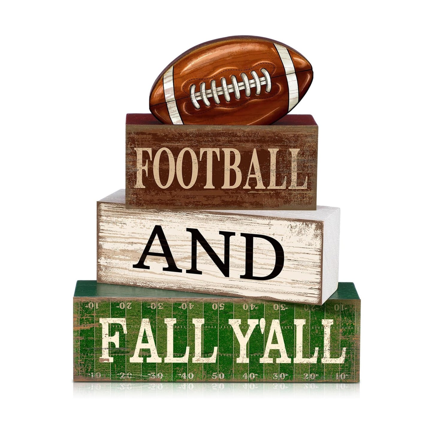 Lineshading 4 Pcs Fall Football Block Signs Wooden Farmhouse Decor