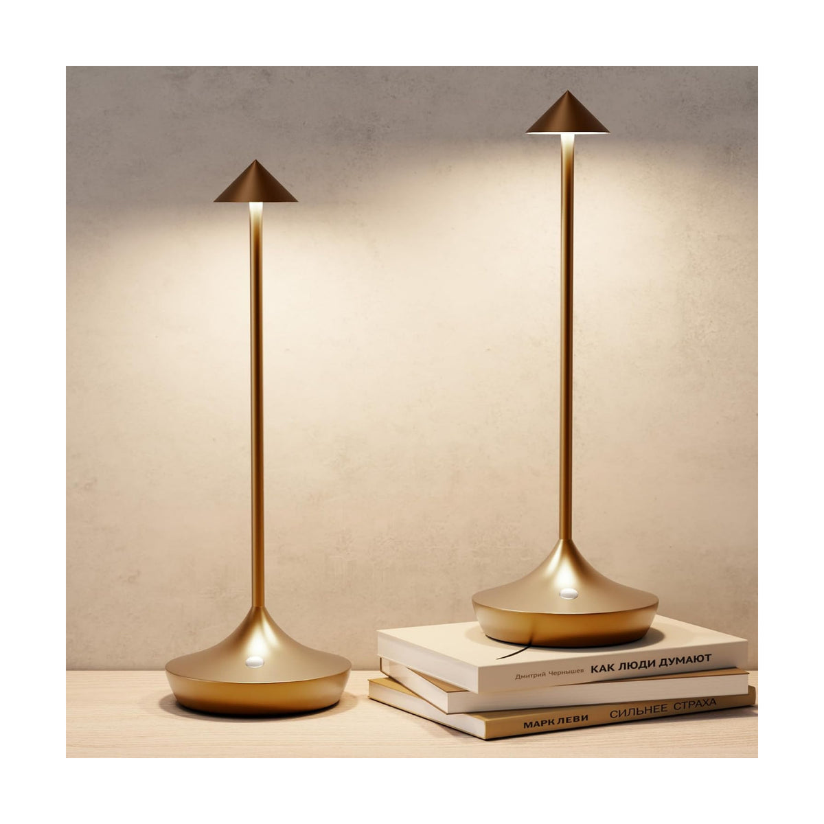 Cordless Rechargeable Table Lamp, Long-Lasting 60-Hr Battery, Dimmable LED | Set of 2 Titanium IP54 6000mAh 3 Color