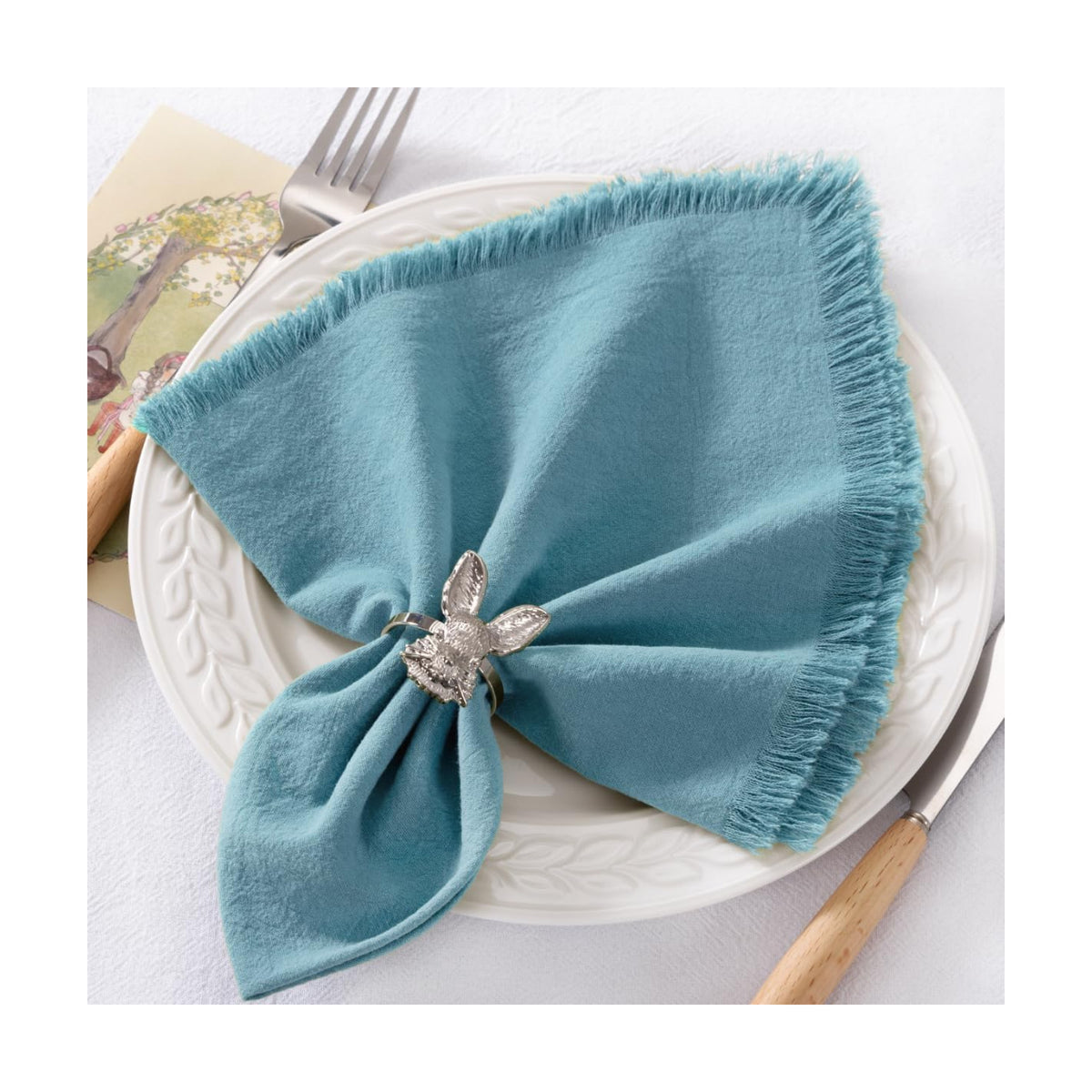 DeZerlor Teal Green Summer Cotton Linen Washable Cloth Napkins Set of 12