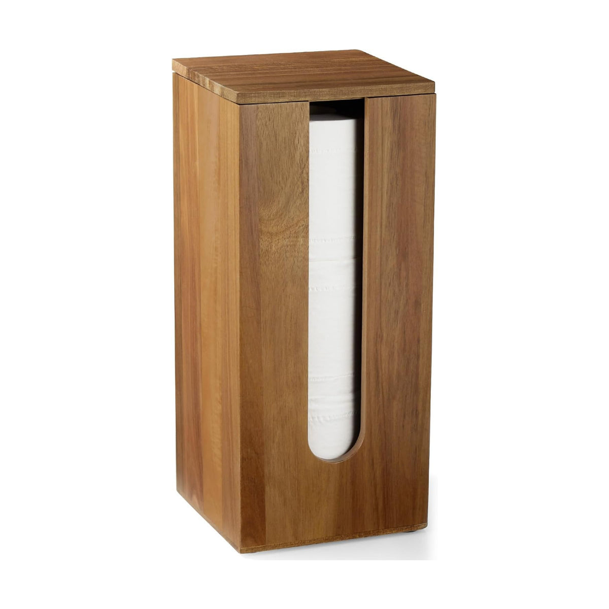 OUTNILI Freestanding Toilet Paper Holder Stand with Lid, Acacia Wood Bathroom Storage Organizer, Rustic Farmhouse