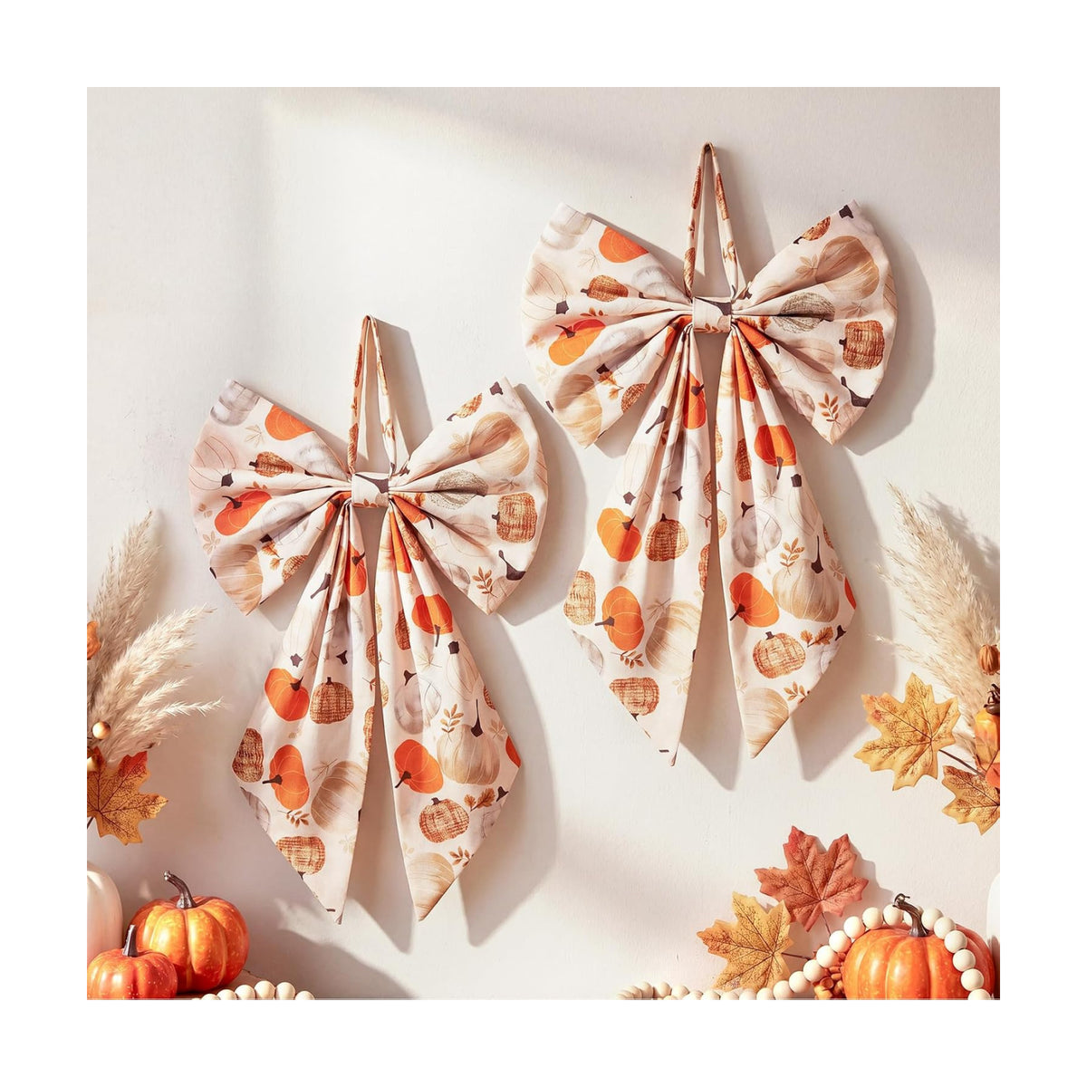 Suncalla 2 Pcs Orange Fall Pumpkin Wreath Bows 18'' x 12''
