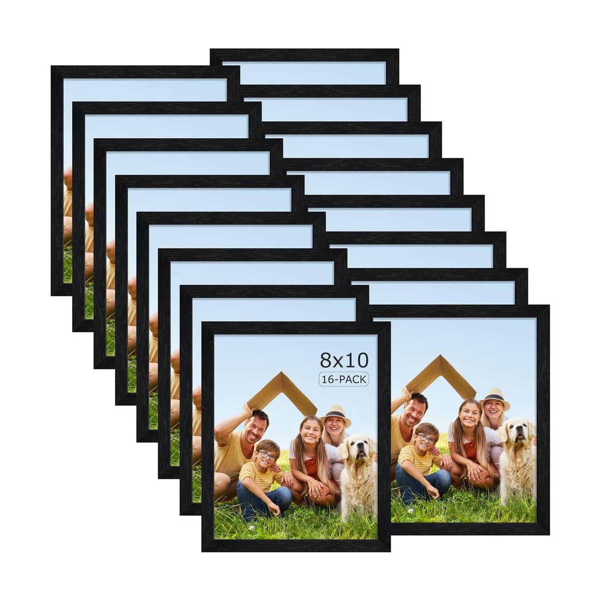 Wiscet 8x10 Picture Frame Set of 16, for Wall or Tabletop Display, Black | Photo Frame with HD Plexiglass, Black