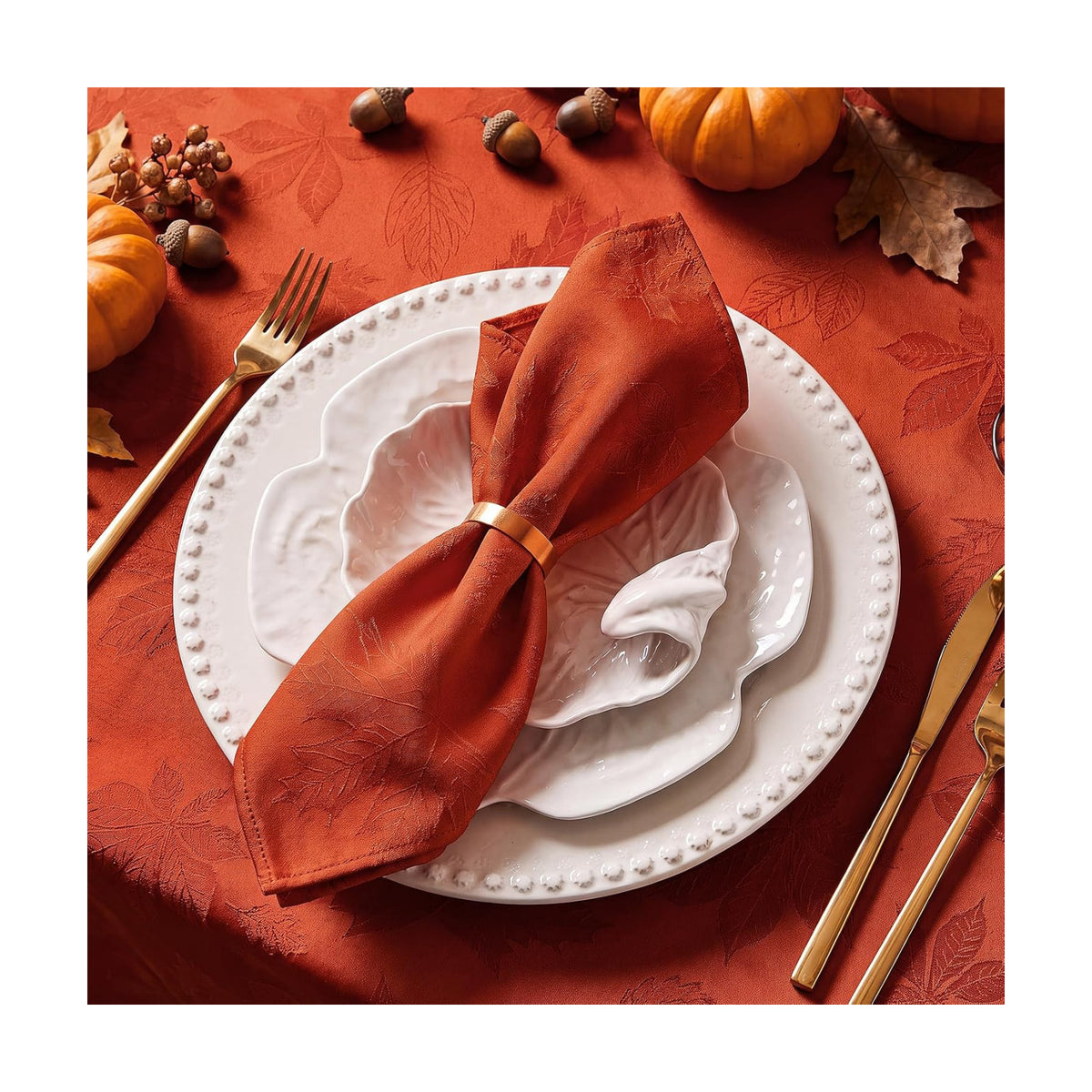 Softalker Fall Jacquard Dinner Napkins 20 x 20 Inch Set of 8, Burnt Orange
