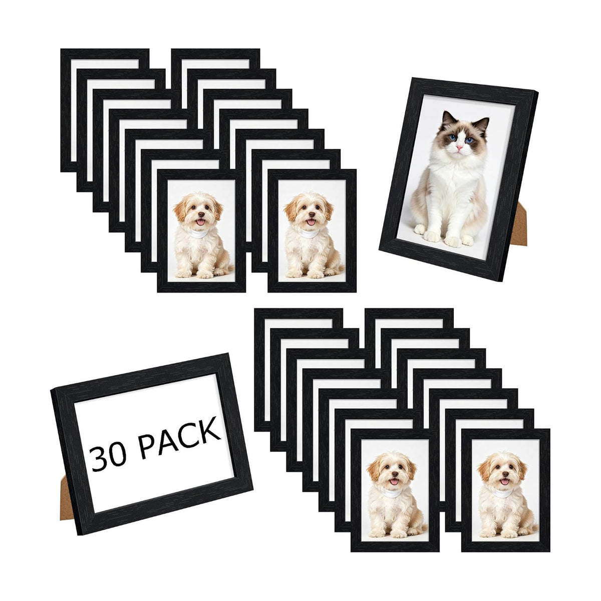 Wiscet 4x6 Picture Frame Set of 30, Bulk Black Photo Frames for 4x6 Photos | Multi Picture Frames for Wall or Tabletop