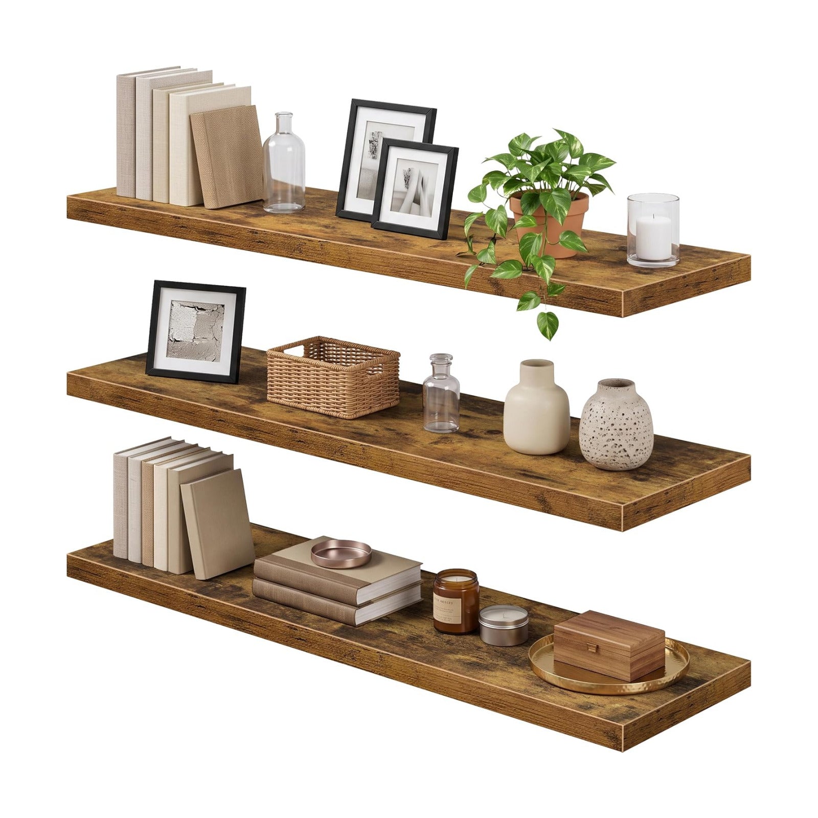 QEEIG 12" Deep Floating Shelves for Wall (Brown, Set of 3, 47.2" x 12")
